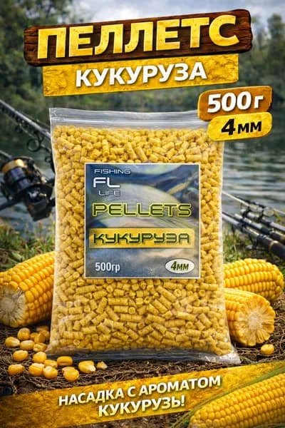 Рыболовный пеллетс Кукуруза 4 мм 500 г pellets прикормка для карпа, карася, фидерной ловли