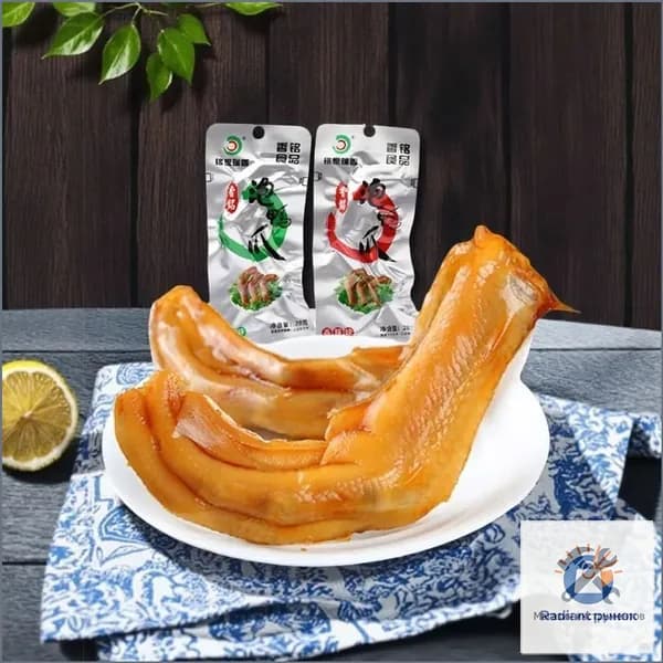 Xiangming Bubble Duck Claws в вакуумной упаковке, сочетающие в себе ароматный и острый вкус, а также свежий аромат. В комплекте 5 упаковок.