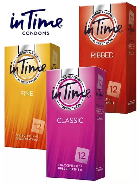 Набор презервативов IN TIME Ribbed с ребрами, Classic классические, Fine особо тонкие 36 штук