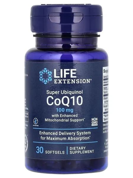 2025новая модельКоэнзим Q10 100 мг убихинол Life Extension Super Ubiquinol CoQ10 100mg, 30 капсул