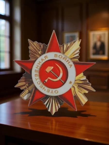 Сувенирный магнит "Орден Отечественной в-ны 1 степени" объёмный, деревянный с рельефом