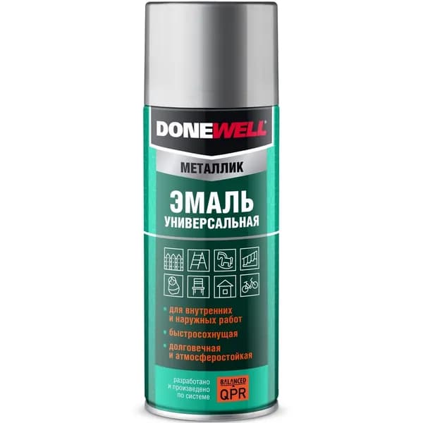 DONEWELL Аэрозольная краска Быстросохнущая, Гладкая, до 80°, Акриловая, Полуматовое покрытие, 0.52 л, хром