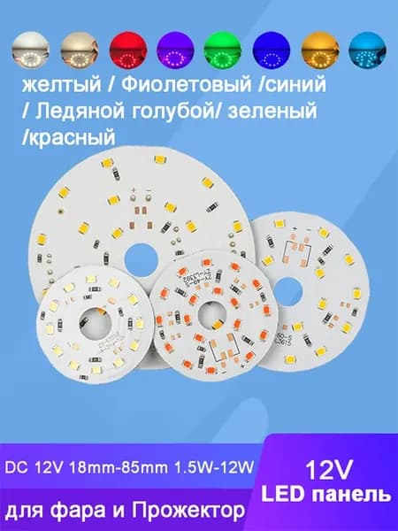 LED панель, 12В, 9 Вт, зеленый, 60 мм, 2 шт