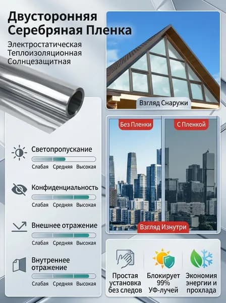 Пленка для окон солнцезащитная 50 см х 100 см