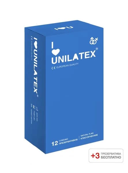 Презервативы Unilatex Natural Plain, 12+3 шт, надежные, натуральный латекс