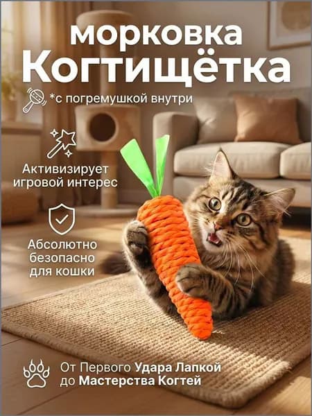 Качественная когтеточкаморковка с погремушкой для кошек от MIAOJIA