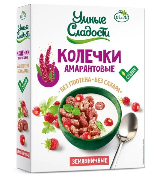 Готовый завтрак Умные сладости Колечки амарантовые Земляника без сахара без глютена, 150г