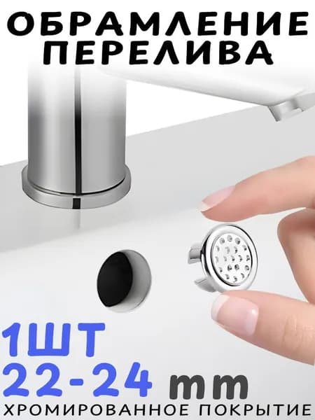 Обрамление перелива для раковины, заглушка для перелива ударопрочная хромированная 22-24мм (Серебристый)