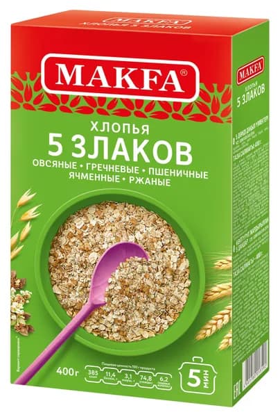 Хлопья Makfa / Макфа Смесь 5 злаков, требующая варки, 400г / продукты питания