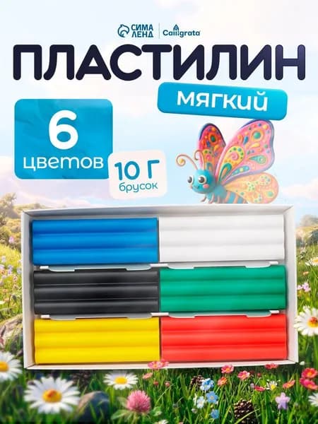 Пластилин детский для школы 6 цветов 60 грамм, мягкий