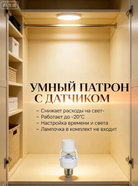 Умный патрон для лампы E27 датчик движения 360 чувствительный сенсор освещения для лестничных пролетов и тамбуров автоматика 220В