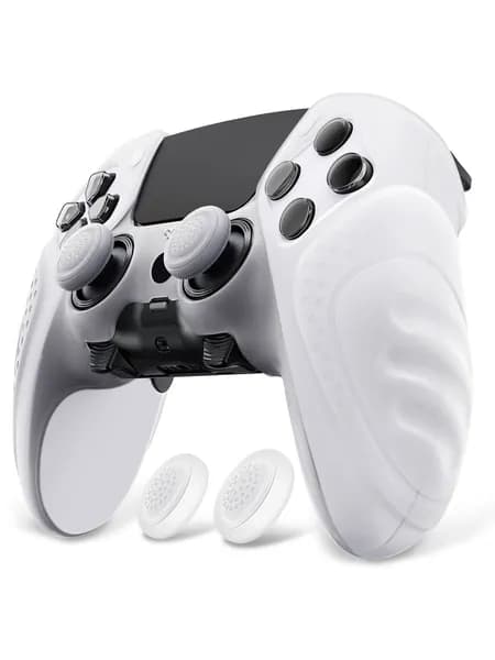 PlayVital Чехол из силикона Guardian Edition для контроллера PS5 Edge, противоскользящий, эргономичный, мягкий резиновый защитный корпус с насадками на стики, прозрачный белый