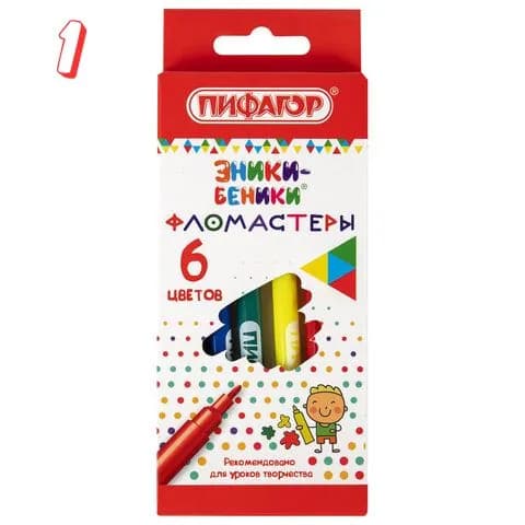 Фломастеры пифагор эники-беники, 6 цветов, вентилируемый колпачок, , (набор из 1 шт)