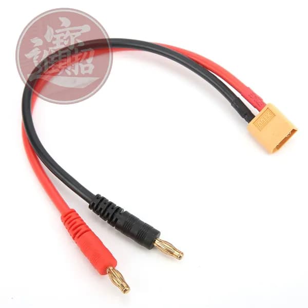 Качественный переходник, представленный 12AWG проводом, соединяет XT60 папа 22 см с разъемом банан 4 мм для зарядки LiPo от B6.