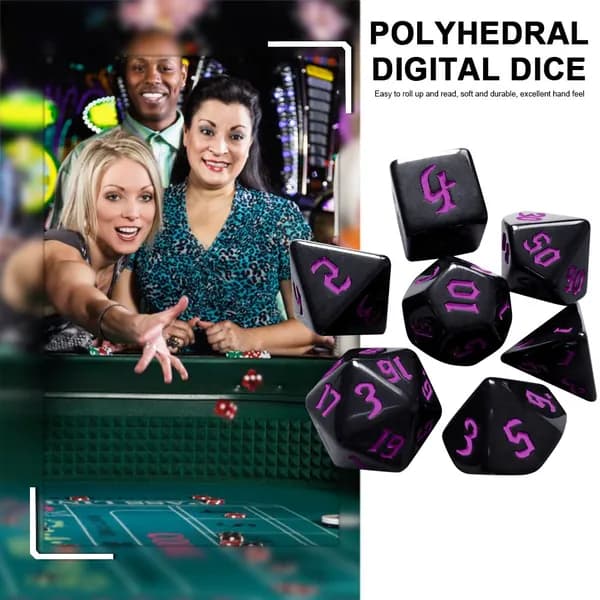 Набор из 7 фиолетовых кубиков для НРИ: d20, d12, d10 2, d8, d6, d4