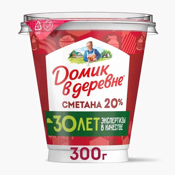 Сметана 20%, 300 г, Домик в деревне