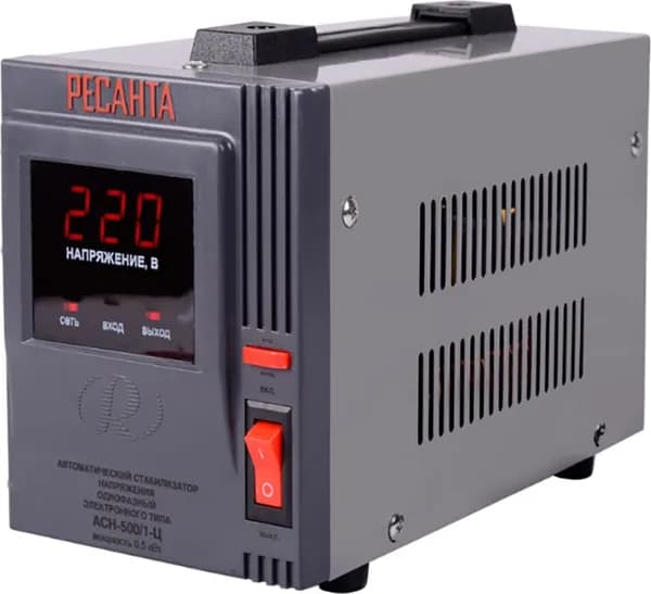Стабилизатор напряжения Ресанта АСН-500/1-Ц однофазный, релейный, 140-260В, 50Гц, 0.5кВт / электрика