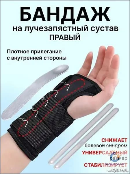 Правый лучезапястный ортез, премиумбандаж черного цвета, универсальный фиксатор кисти, одна единица ветеринарного оборудования.