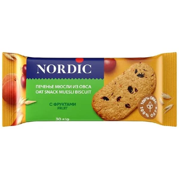 Печенье мюсли NORDIC из овса с ФРУКТАМИ /шоубокс/ 30г