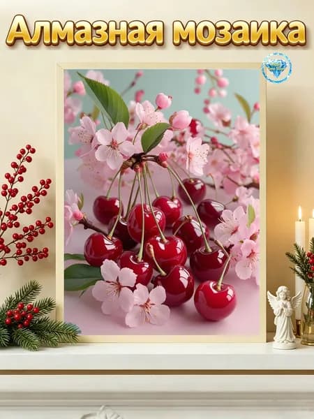 Алмазная мозаика 30x40 см Вишня , полная зашивка, DIY набор, без рамки, для кухни и ресторана