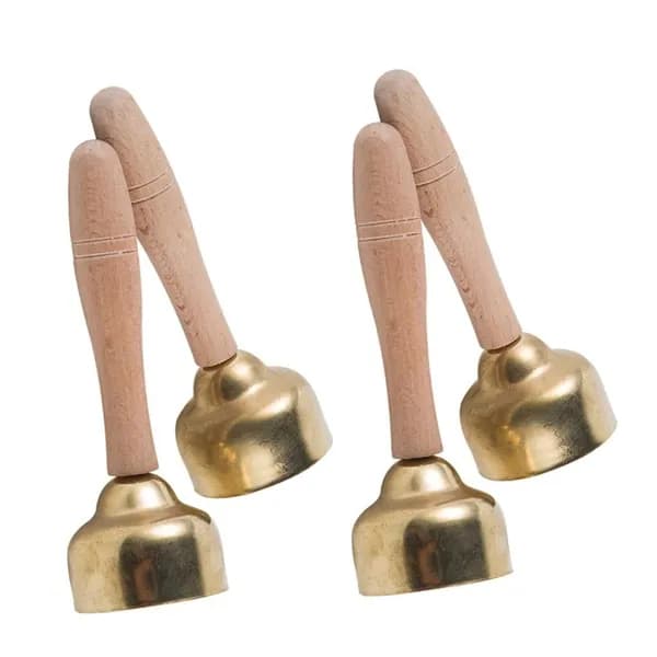 2 пары музыкальных колокольчиков с ручками, - Large Wood Handle