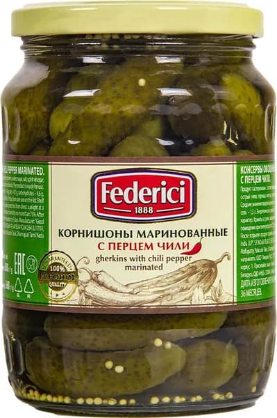 Корнишоны Federici с перцем чили маринованные, 720мл
