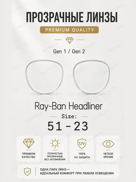 Прозрачные линзы для умных очков Ray-Ban / Headliner 51-23 / Gen 1, Gen 2 /