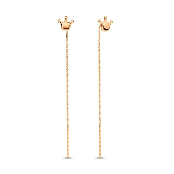 Серьги протяжки женские из красного золота 585 пробы, длинные 585GOLD