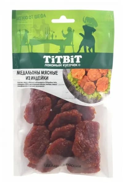 Медальоны мясные из индейки, лакомство для собак, Меню от шефа TiTBiT, 1х80 грамм