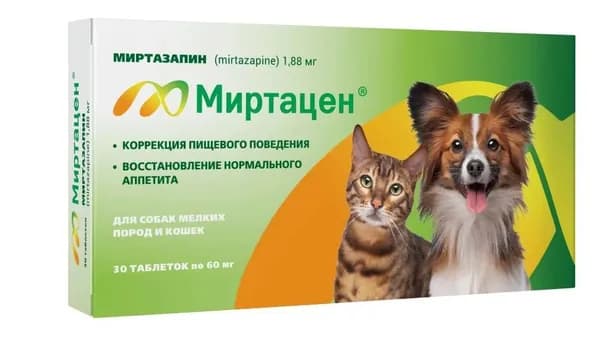 Таблетки для аппетита Apicenna Миртацен 1,88 мг №30, для собак мелких пород и кошек