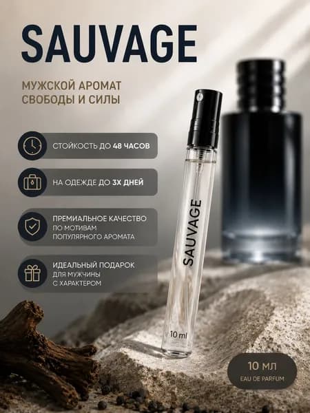 Sauvage (Саваж) духи мужские 10 мл, парфюмерная вода, стойкий мужской аромат с древесными и свежими нотами, мини парфюм в дорогу