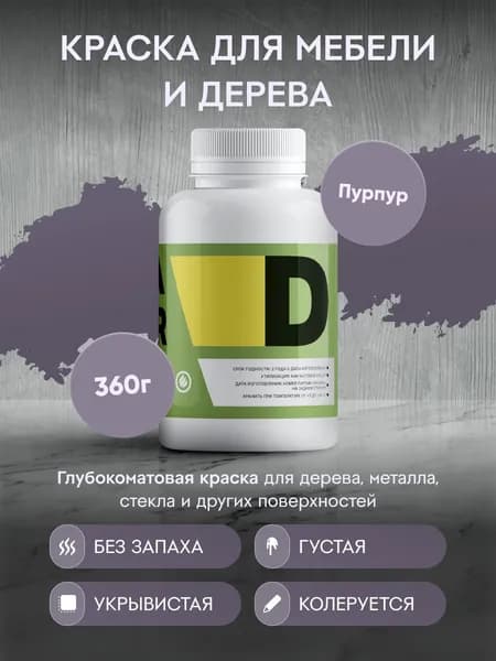 Меловая акриловая краска для мебели DESSA DECOR 360 г, для дерева, кухни, декора, пластика, стекла, цвет пурпурный антрацит / пурпур
