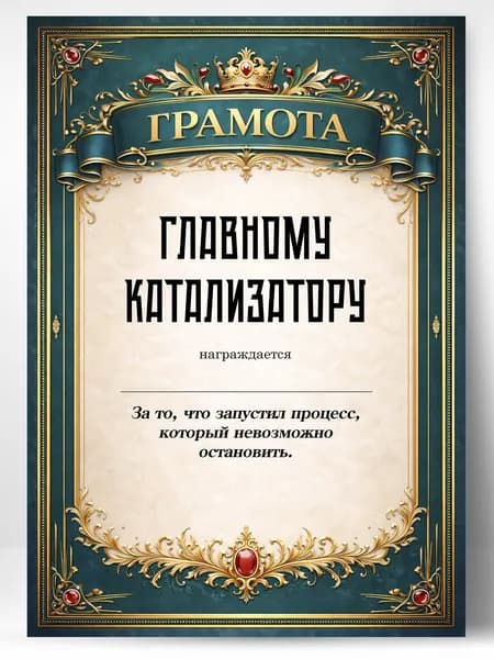 Грамота диплом в подарок - Главному катализатору