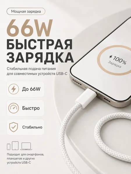 Кабель для мобильных устройств USB Type-C/USB Type-C, 1 м, белый