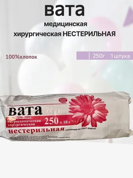 Вата медицинская НЕстерильная НИКА 250г