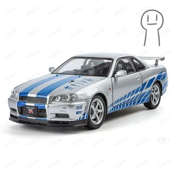 Металлическая модель Skyline R34 GTR инерционная игрушка с эффектом скольжения