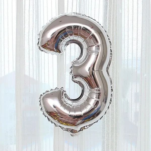 Шар цифра 3 серебряная 48 см