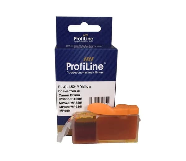 Картридж для струйного принтера CLI-521Y ProfiLine для Canon PIXMA MP540/MP550/MP560/MP620/MP630/MP640/MP980/MP990/MX860/MX870/iP3600/iP4600/iP4700, цвет желтый