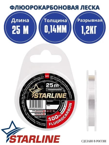 Флюорокарбоновая леска для рыбалки STARLINE 25 м. 0,14 мм. / 1,20 кг. флюорокарбон