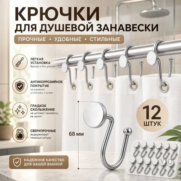Кольца для шторки в ванной 12 шт.
