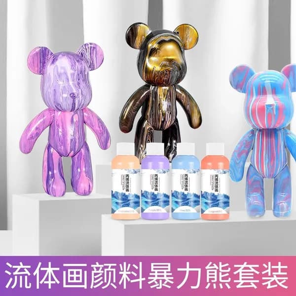 Набор для творчества Игрушка Медведь BearBrick 23 см для девочек, мальчиков и взрослых, краски флюид арт: Розовый;сиреневый;белыйй