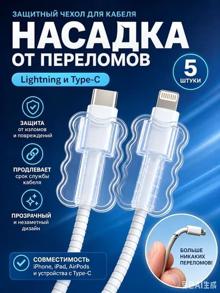Защита кабеля от излома, Протектор-насадка 5 шт
