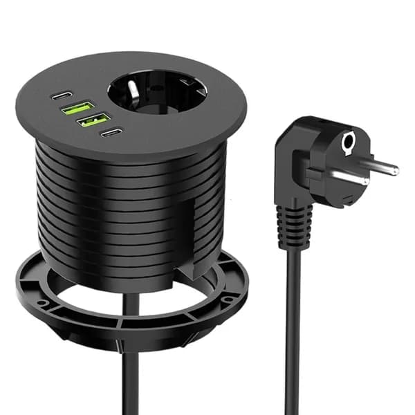 Круглый евроразъем с USB-портами и PD-зарядкой, Черный