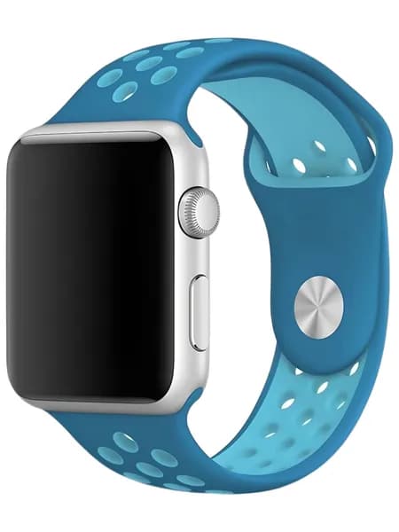 Силиконовый ремешок для часов Apple Watch 38/40/41 мм синий и голубой (№22) / Ремешок на часы эпл вотч 38/40/41 мм, размер S