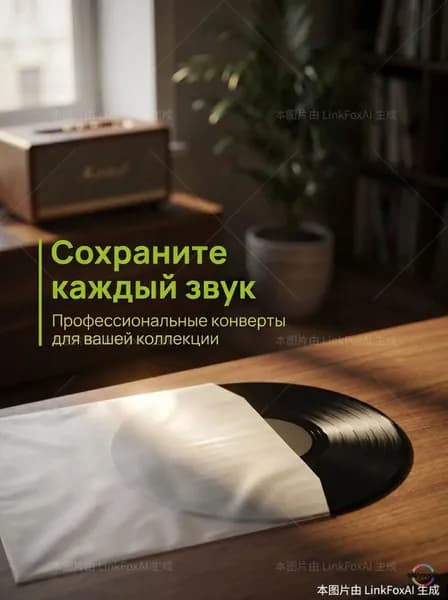 Премиум внутренние конверты полукругом для 12дюймовых виниловых пластинок, 50 штук утолщенных. Globalink