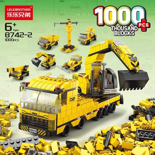 Конструктор детской техники и динозавров 1000 деталей 6-в-1, yellow