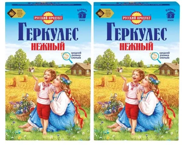Русский Продукт хлопья овсяные Геркулес Нежный, содержит витамины, минералы и другие полезные вещества, 450 г. (2 шт.)