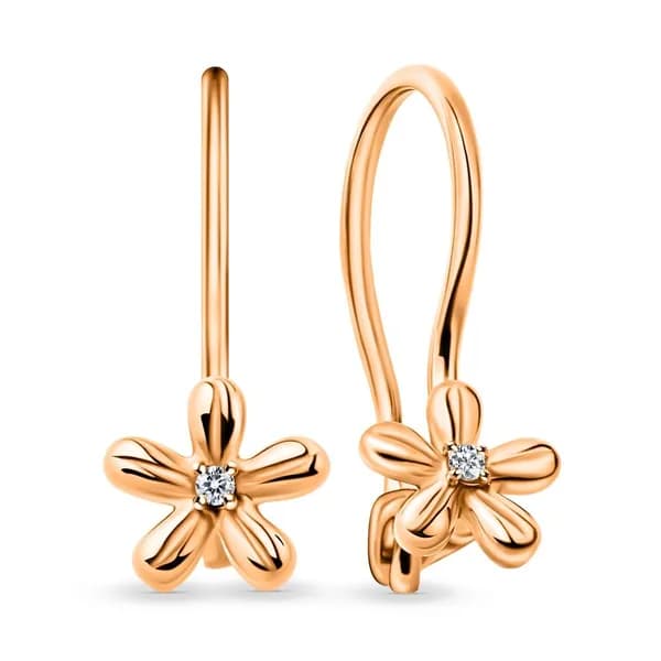 Серьги детские с фианитами из красного золота 375 пробы 585GOLD