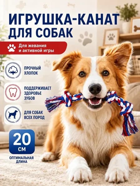 Канат для собак, канатная игрушка 28 см для мелких и средних пород, для щенков, прочная на разрыв, для чистки зубов и удаления налета, грызак, интерактивная мягкая игрушка