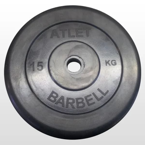 Диск обрезиненный MB Barbell Atlet 31 мм, черный 15 кг